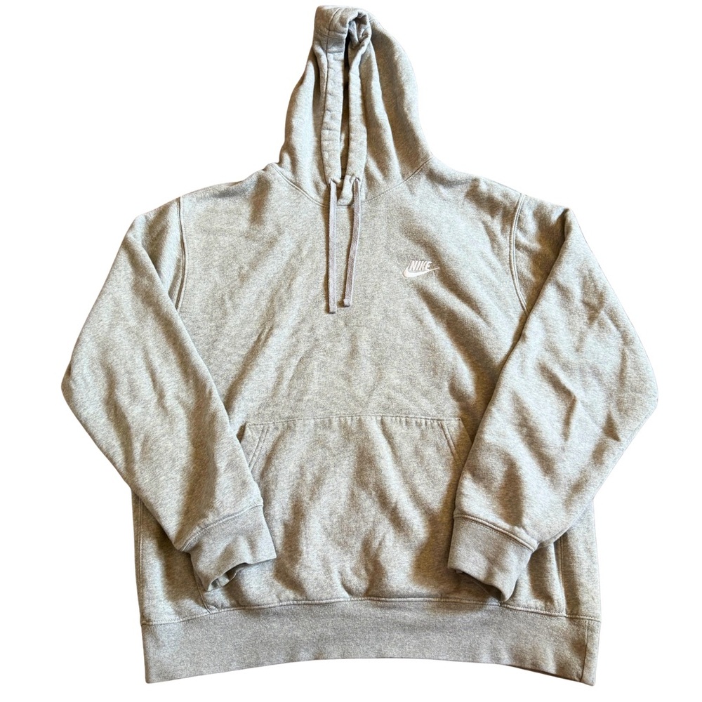 NIKE Club Fleece Hoodie Mens Large Gray L Pullover Sweatshirt Sportswear Essenti